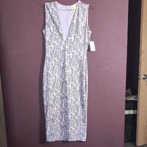 Pastel Lavender Sleeveless "Snake Skin" Midi Dress V-Neck